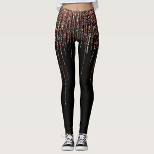 Luxury Black Ro Guld Sparkly Glitter Fringe Leggings