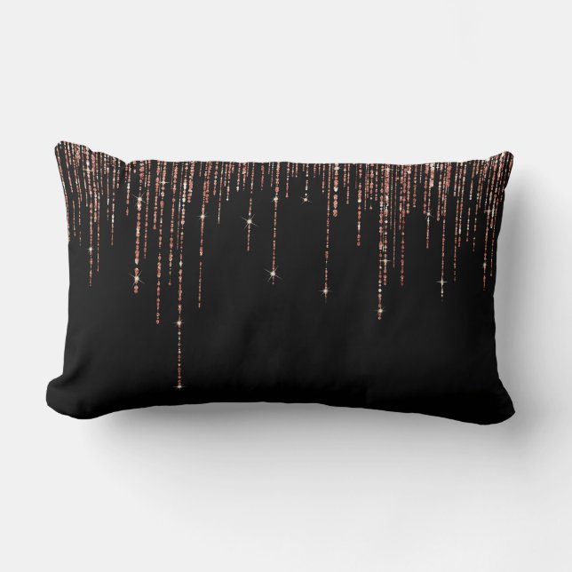 Luxury Black Ro Guld Sparkly Glitter Fringe Lumbarkudde (Framsida)