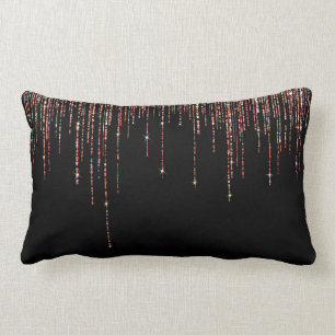 Luxury Black Ro Guld Sparkly Glitter Fringe Lumbarkudde