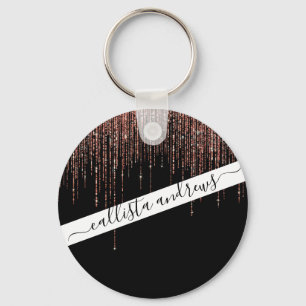 Luxury Black Ro Guld Sparkly Glitter Fringe Nyckelring