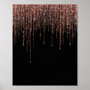 Luxury Black Ro Guld Sparkly Glitter Fringe Poster