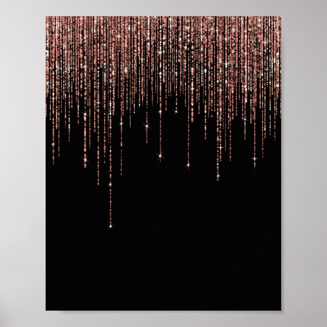Luxury Black Ro Guld Sparkly Glitter Fringe Poster (Framsidan)