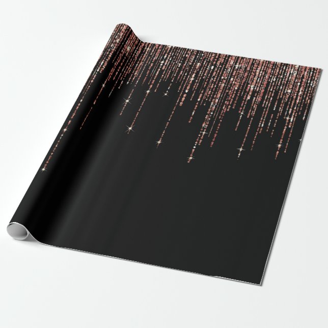 Luxury Black Ro Guld Sparkly Glitter Fringe Presentpapper (Utrullad)