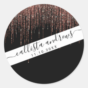 Luxury Black Ro Guld Sparkly Glitter Fringe Runt Klistermärke