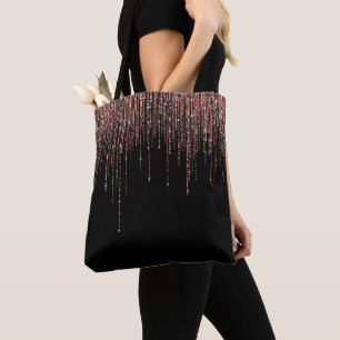 Luxury Black Ro Guld Sparkly Glitter Fringe Tygkasse