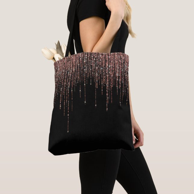 Luxury Black Ro Guld Sparkly Glitter Fringe Tygkasse (Närbild)