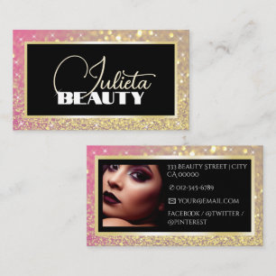 Luxury Black Rosa Golden Gnistra Glitter och Photo Visitkort