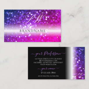 Luxury Black Rosa Lila Gnistra Glitter Monogram Visitkort