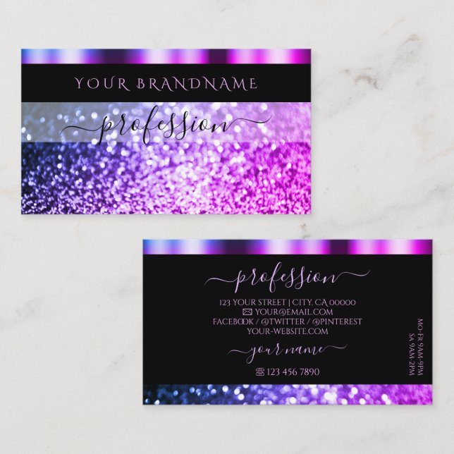 Luxury Black Rosa Lila Gnistra Glitter Shimmery Visitkort (Fram/baksida)
