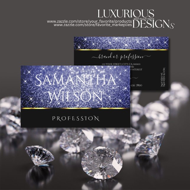 Luxury Black Shimmery Royal Blue Glitter Elegance Visitkort (Skapare uppladdad)