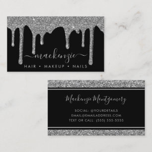 Luxury Black Silver Gnistra Dripping Glitter Visitkort