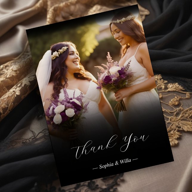 Luxury Black Transparency Gradient Photo Newlyweds Tack Kort (Exquisite & Luxury Black Transparency Gradient Photo Newlyweds Thank You Card.)