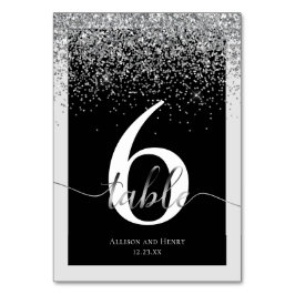 Luxury Black White Typography Glitter Bröllop Bordsnummer