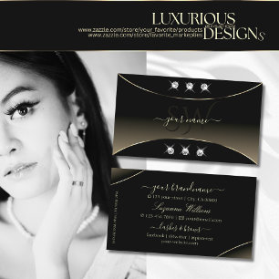 Luxury Black Whitegold Decor Diamonds och Monogram Visitkort