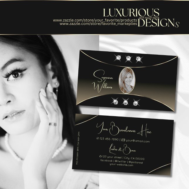 Luxury Black Whitegold Decor Diamonds och Photo Visitkort (Skapare uppladdad)