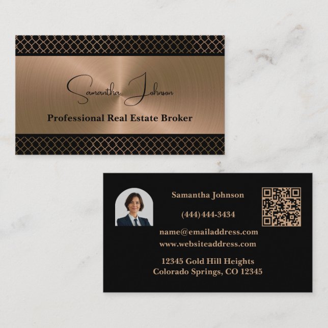 Luxury Blk Copper QR Code Real Estate  Visitkort (Fram/baksida)