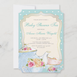 Luxury Blommigt Baby Shower Tea Polka dot Inbjudningar