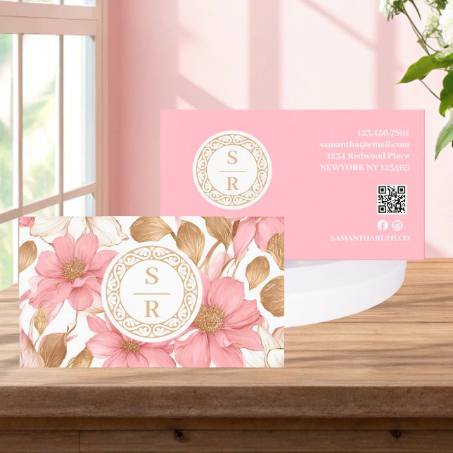 Luxury Blommigt Botanical Monogram Logotyp Waterco Visitkort (Skapare uppladdad)