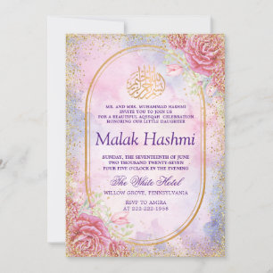 Luxury Blommigt Gliter Watercolor Islamic Aqeeqah Inbjudningar