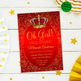 Luxury Blommigt Guld Royal Red Baby Shower Inbjudningar