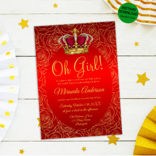Luxury Blommigt Guld Royal Red Baby Shower Inbjudningar