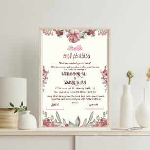 Luxury Blommigt islamic Nikkah Certificate Poster