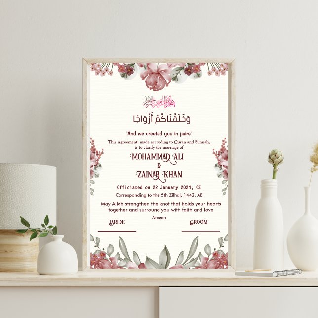 Luxury Blommigt islamic Nikkah Certificate Poster (Skapare uppladdad)