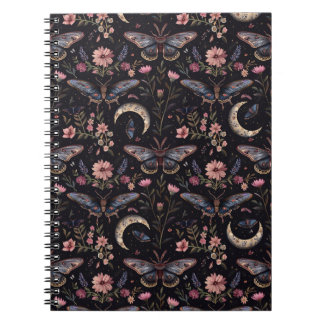 Luxury Blommigt Witchy Måne Moth Notebook Journal Anteckningsbok