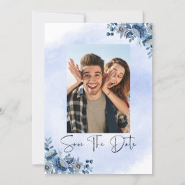 Luxury Blue Blommigt Bröllop spara datum Inbjudningar