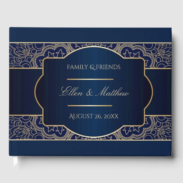 Luxury Blue Bröllop Guestbook Gästböcker (Framsida)
