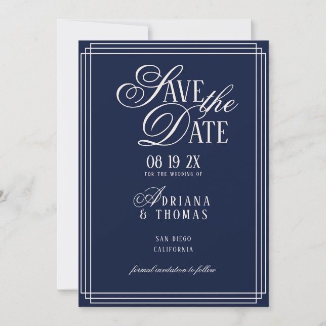 Luxury Blue Calligraphy Wedding Spara Datumet (Framsida)