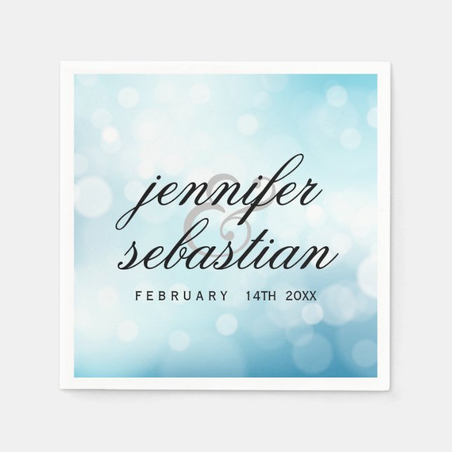 Luxury Blue glitter bokeh BRÖLLOP MONOGRAM Pappersservett (Framsidan)