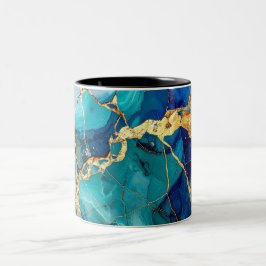 Luxury Blue & Gold Marble Abstract Art Mug Två-Tonad Mugg
