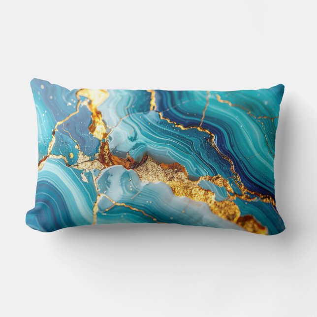 Luxury Blue & Gold Marble Kintsugi Prayer Pillow Lumbarkudde (Framsida)