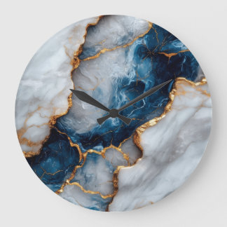 Luxury Blue & Gold Marble Wall Clock  Stor Klocka