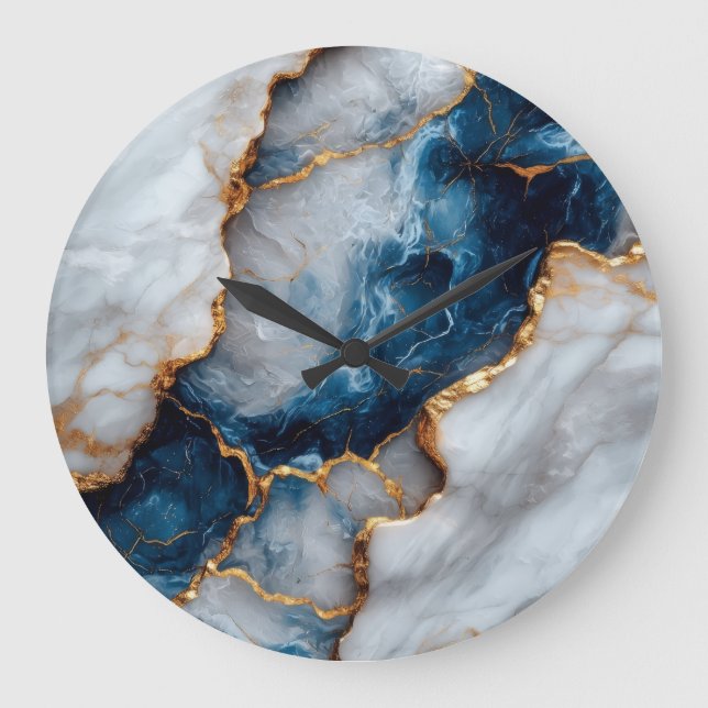 Luxury Blue & Gold Marble Wall Clock  Stor Klocka (Framsida)