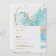 Luxury Blue & Golden Watercolor Abstrakt Bröllop