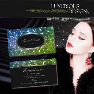 Luxury Blue Grönt Glitter Shimmery Stars Elegance Visitkort