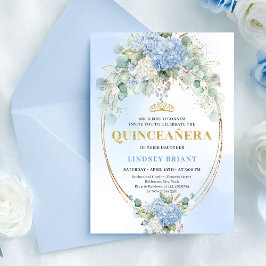 Luxury Blue Hydrangeas Gold 15th Birthday Invite Inbjudningar