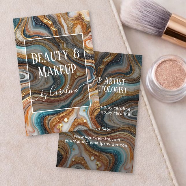 Luxury Blue Marble Makeup Artist & Hair Stylist Visitkort (Skapare uppladdad)