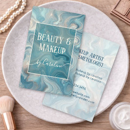 Luxury Blue Marble Makeup Artist & Hair Stylist Visitkort