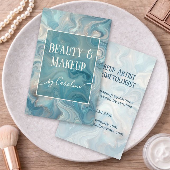 Luxury Blue Marble Makeup Artist & Hair Stylist Visitkort (Skapare uppladdad)