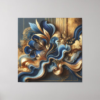 Luxury Blue och Guld Abstrakt Canvas | Modern mur