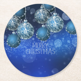 Luxury Blue & Silver Christmas Bauble Underlägg Papper Rund