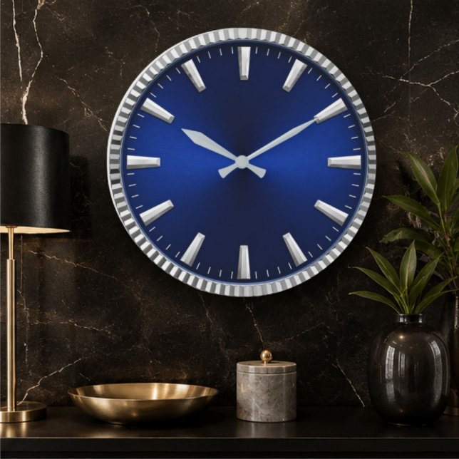 Luxury Blue & Silver Royal Blue Minimalist Stor Klocka (Skapare uppladdad)