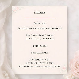 Luxury Blush Floral Details Card Inbjudningar