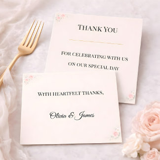 Luxury Blush Floral Wedding Thank You Card Tack Kort