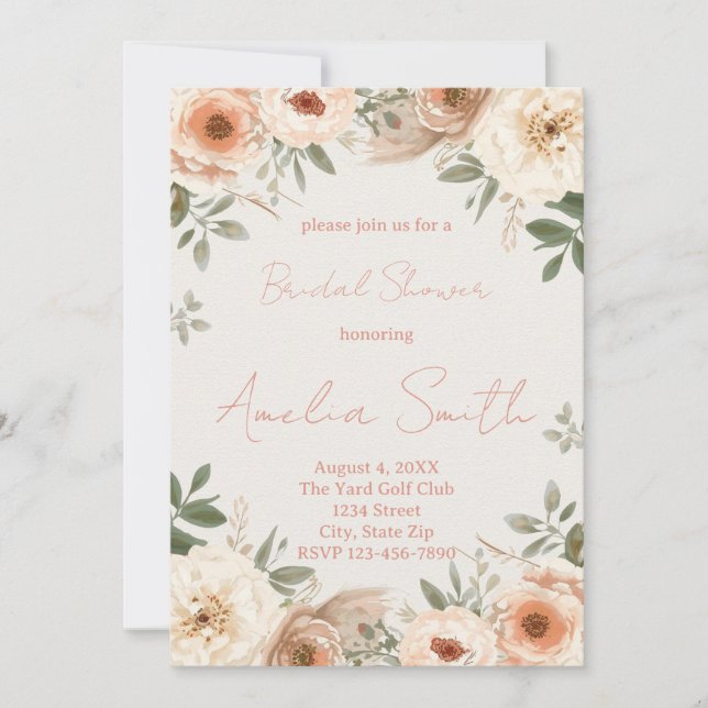 Luxury Blush Garden Bridal Shower Invitation Inbjudningar (Framsida)