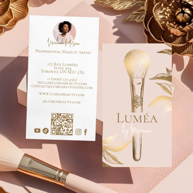Luxury Blush Pink Gold Beauty Makeup Artist Studio Visitkort (Luxury Blush Pink Gold Beauty Makeup Artist Studio Business Card)