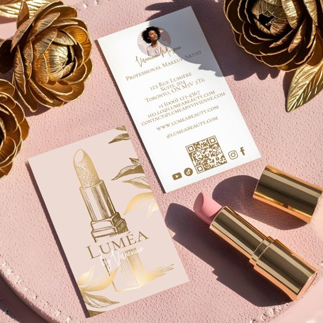 Luxury Blush Pink Gold Beauty Makeup Artist Studio Visitkort (Luxury Blush Pink Gold Beauty Makeup Artist Studio Business Card)